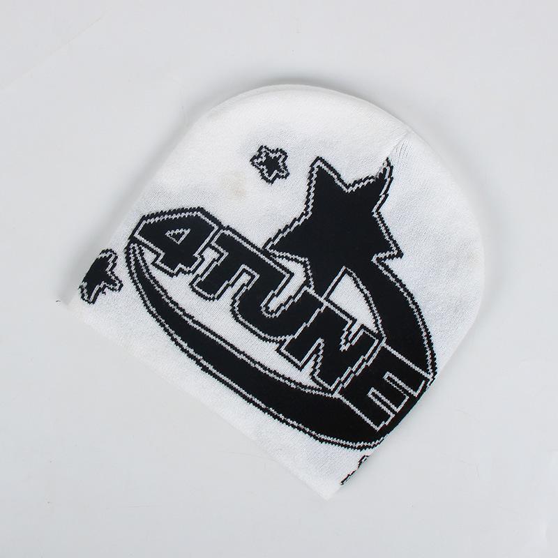 4tune Star Pattern Knit Beanie, Unisex Y2K Streetwear Skull Hat, Warm Skateboard Beanie, Perfect for Street Style, Winter, Daily Wear