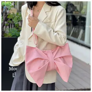 Women's Giant Bowknot Nylon Tote Shoulder Bag, Adjustable Strap, Spacious Interior with Zipper Pocket, Lightweight Durable Fabric,Sweet Fashion Accessory Cute Trendy Aesthetic Design, Ideal for Daily Commute, School, Work and Casual Outings,Summervibes