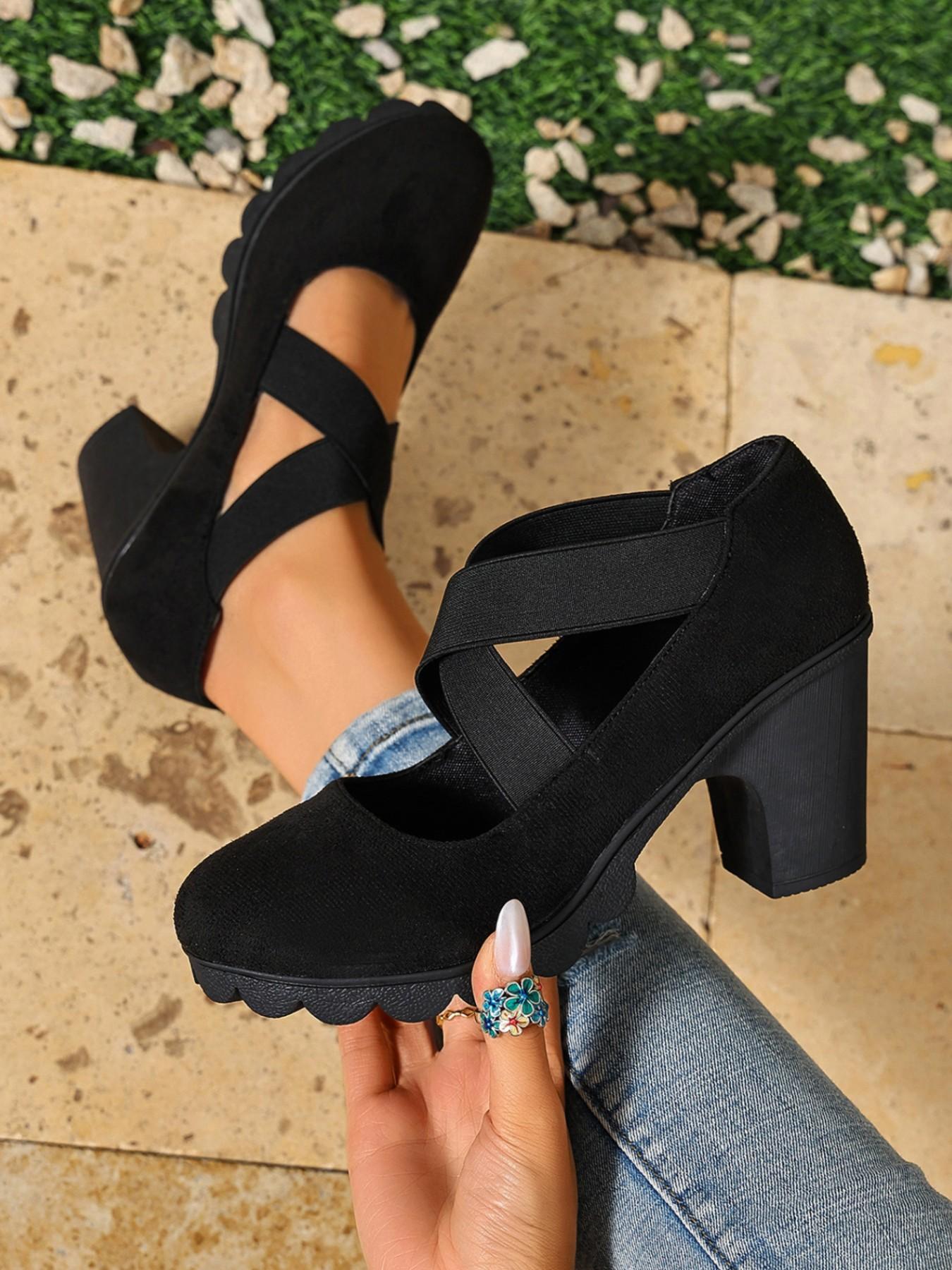 Women's Cross Strap Mary Jane Shoes, Mary Jane Style, Strappy Mary Janes, Round Toe Chunky Block Heel Pumps, Stylish Footwear for Everyday Wear, Comfortable & Chic Design, Strap Heels