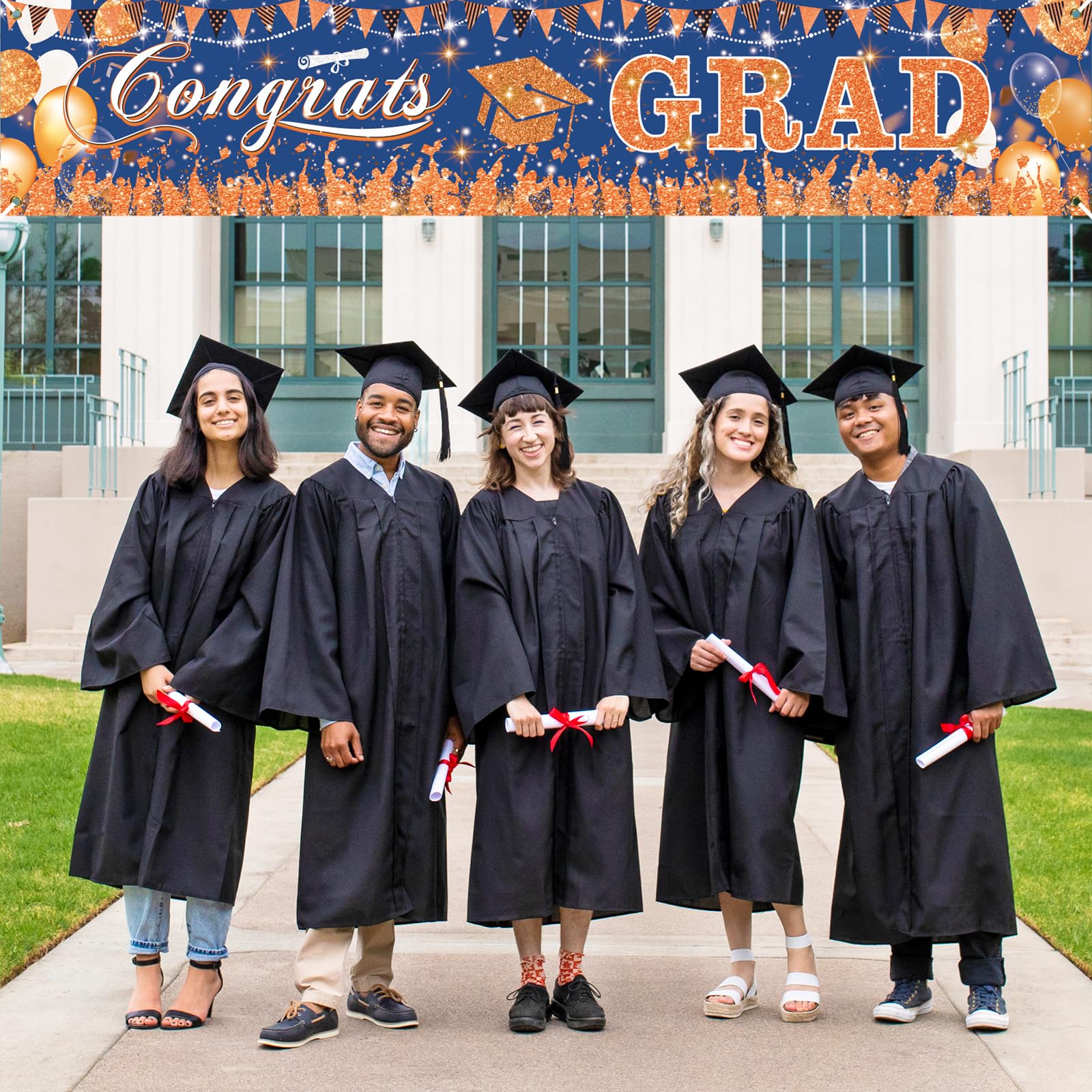 Blue and Orange “Congratulations” 2026 Graduation Banner | Blue and Orange Graduation Decorative Banner | 2026 High School Graduation Party Banner