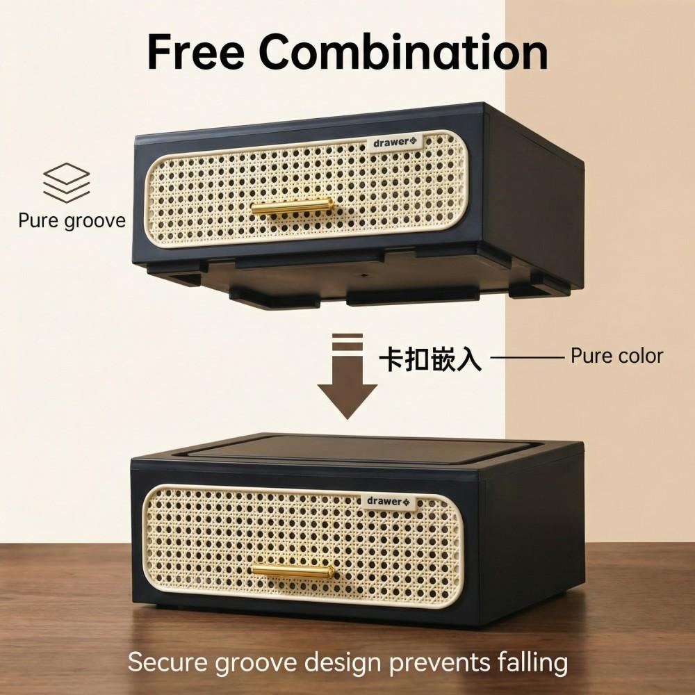 Retro Woven Imitation Rattan Stacking Storage Box for Space Organization, Multipurpose Storage, Versatile for Miscellaneous Items, Clothing and Daily Supplies