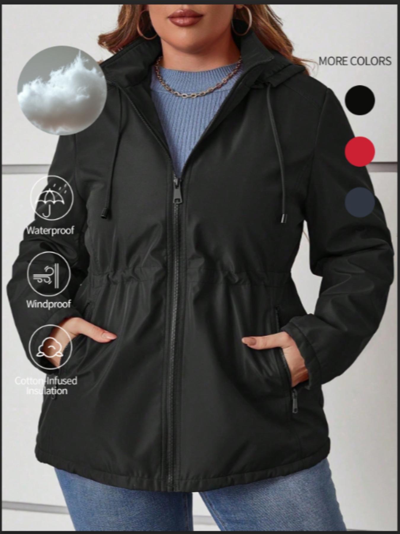 Women's Plus Size Cotton Jacket, Hooded Spring Fall Coat, Waist Drawstring Pocket Casual Outerwear, Warm Winter Thin Cotton Vest