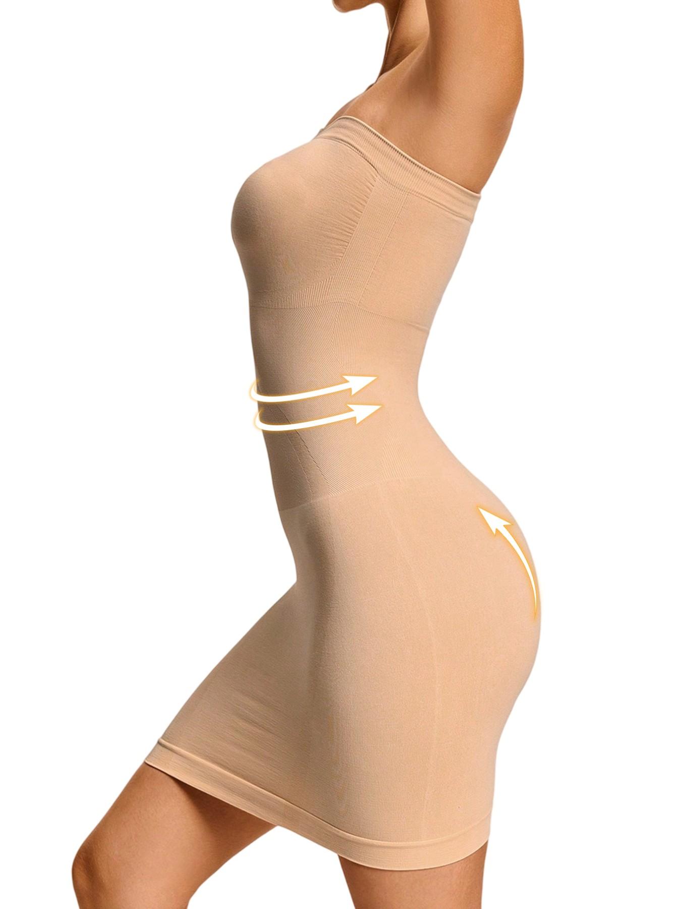 Seamless Strapless Shapewear Slip Dress, Waist Tummy Control Body Shaper, Casual Y-Type Design, All Seasons, Plain Surface, Regular Length