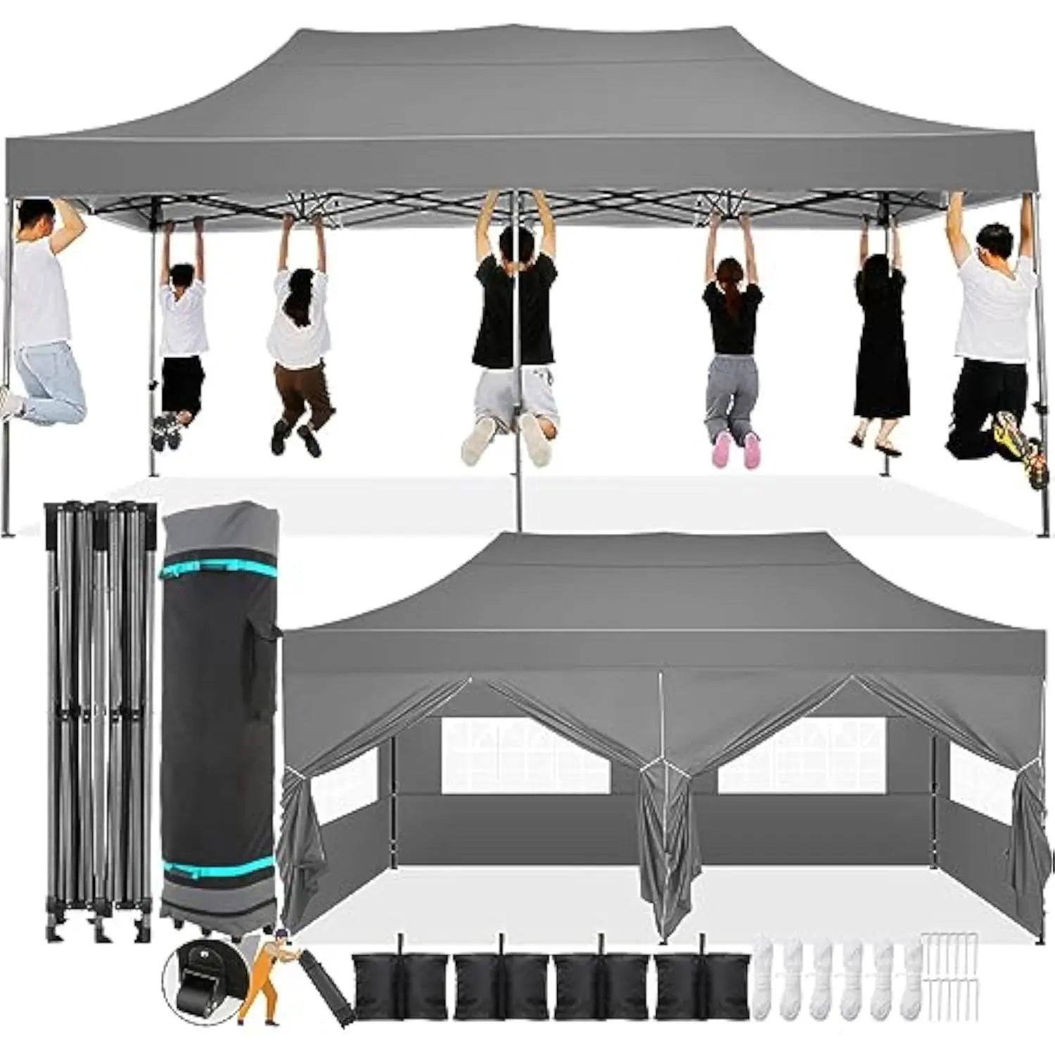 GARVEE 10x20 Pop Up Canopy with 6 Removable Sidewalls,Heavy Duty UPF 50+ All Season Waterproof Canopy,Commercial Outdoor Wedding Party Tent with Convenient Roller Bag