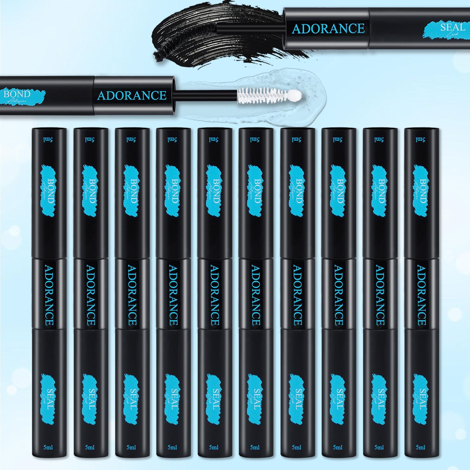 ADORANCE Waterproof Eyelash Glue (10-Count Pack), 2-in-1 Long-Lasting Lash Bond and Seal Glue, Sweat-Proof Eyelash Extension Glue for Cluster Lashes, Waterproof Eyelash Clusters