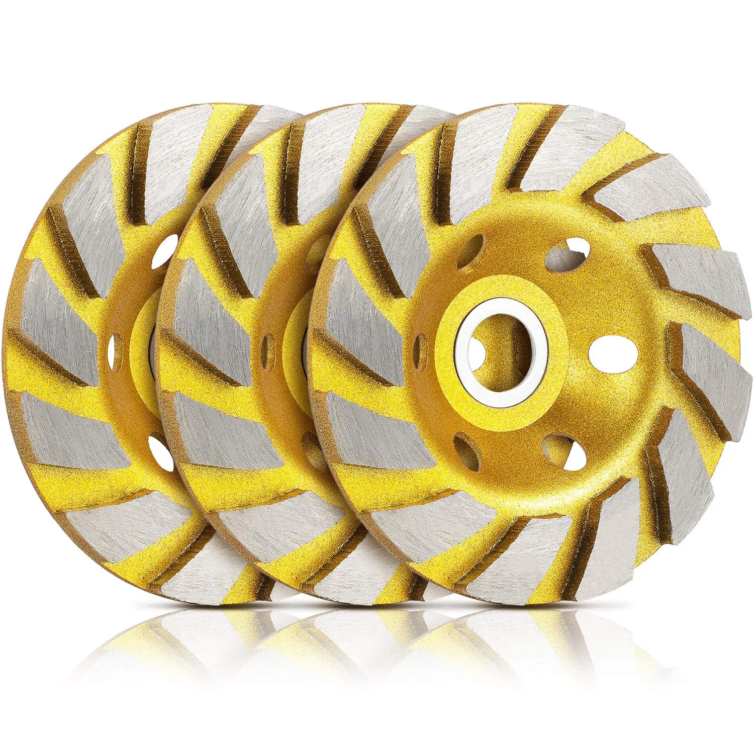 Mudder 3 Pieces 4 Inch Concrete Diamond Grinding Wheel Turbo Row Diamond Grinding Cup Wheel Turbo Cup Disc Grinder for Angle Grinder, Granite Stone Marble Masonry Concrete(Yellow)