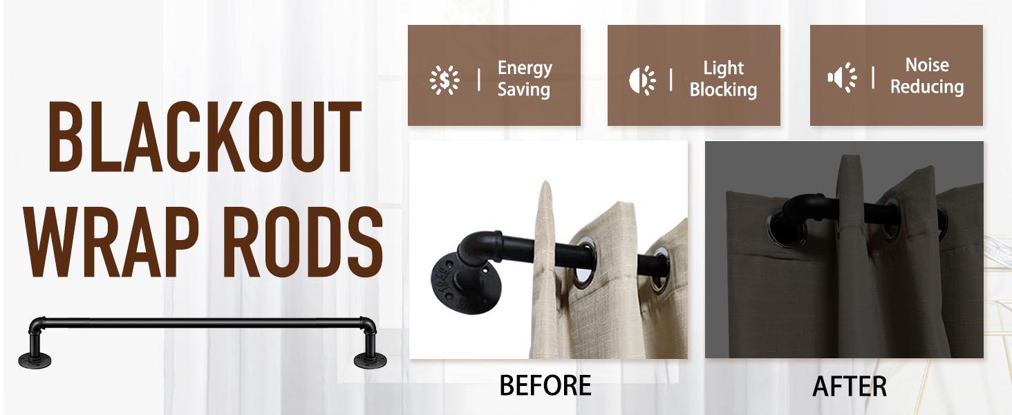 Inovaday Curtain Rods for Windows 1 Inch Industrial Curtain Rod, Wrap Around Black Indoor/Outdoor Curtain Rod, Room Divider Adjustable Curtain Rod for Bedroom Living Room Bathroom Black Outdoorfun