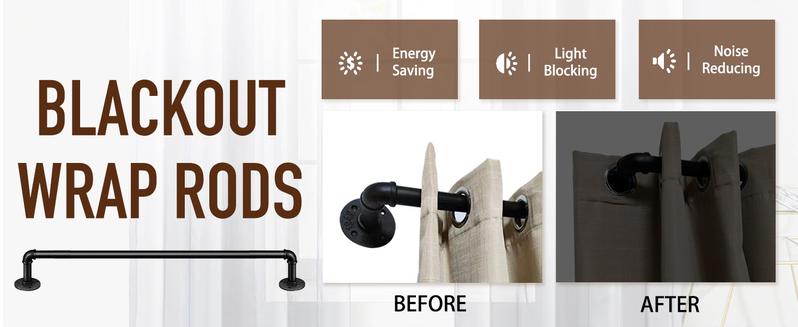 Inovaday Curtain Rods for Windows 1 Inch Industrial Curtain Rod, Wrap Around Black Indoor/Outdoor Curtain Rod, Room Divider Adjustable Curtain Rod for Bedroom Living Room Bathroom Black Outdoorfun