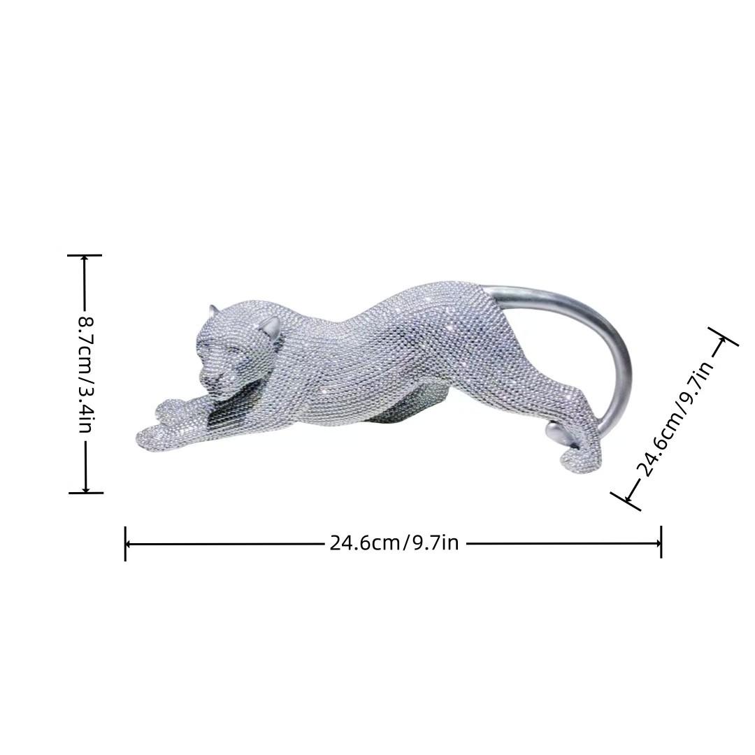 Modern Elegant Silver Leopard Statue, Resin Art Decoration, Lifelike Animal Sculpture for Living Room, Office, Wine Cabinet