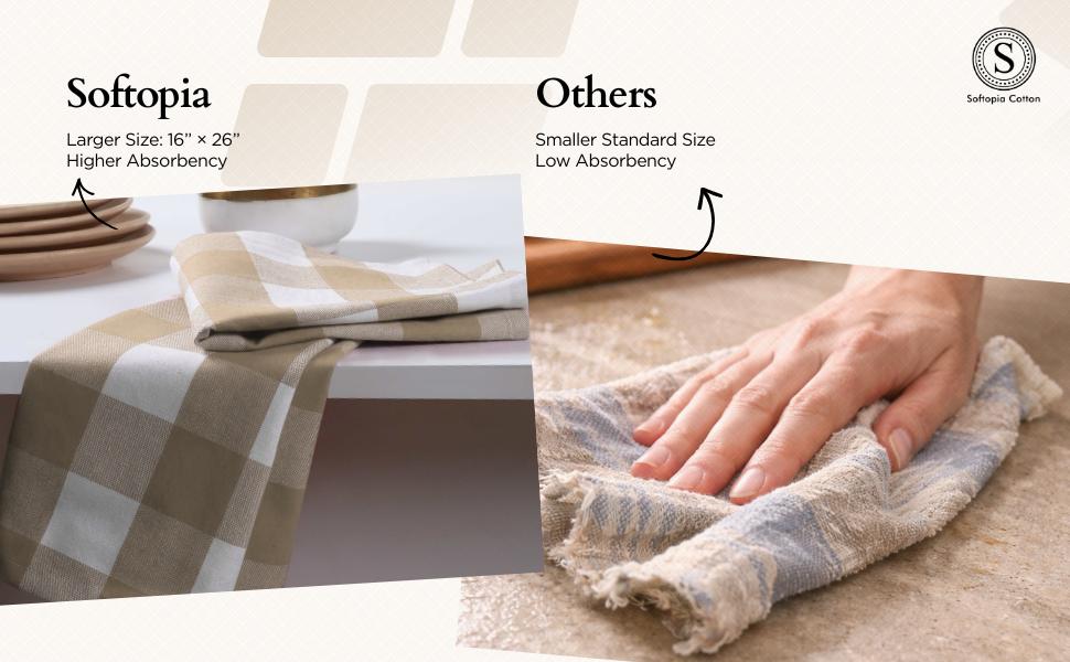 Gray Checked Dish Towels 12 Pack, 100% Cotton, 16x26 Inches, Absorbent, Quick Drying, Soft, Lint-Free, Tea & Bar Towels with Loop, Grey and White