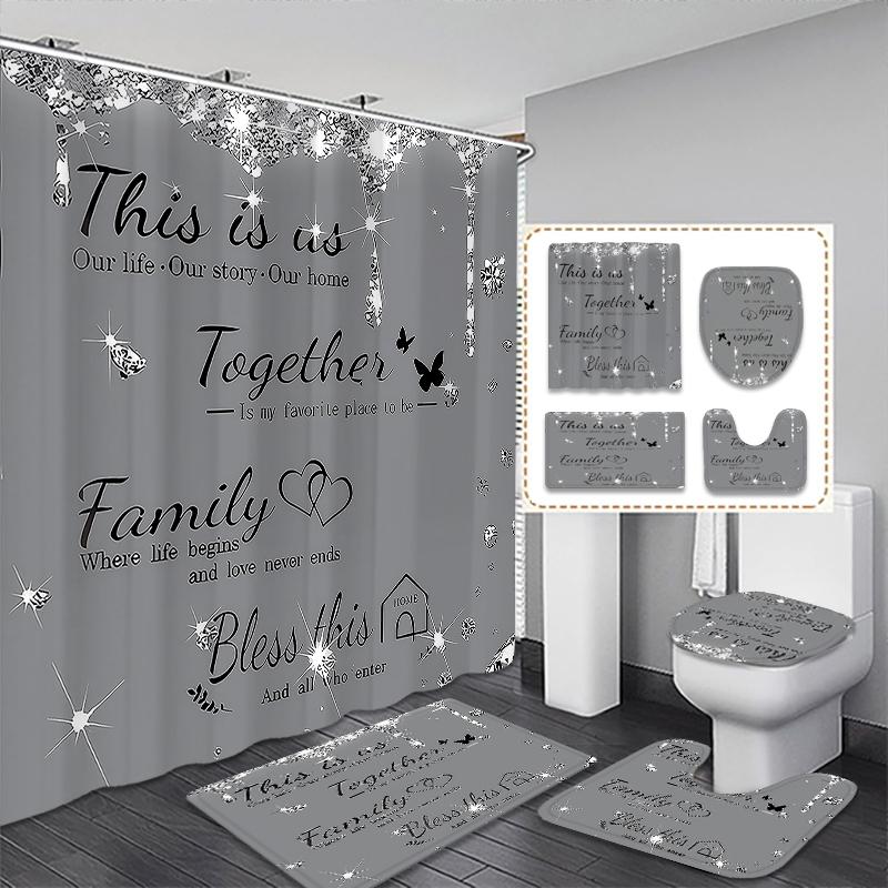 Creative Diamond Painting Shower Curtain Set, Anti-Slip Mat Included, Waterproof Bathroom Decor Accessories, Easy Installation