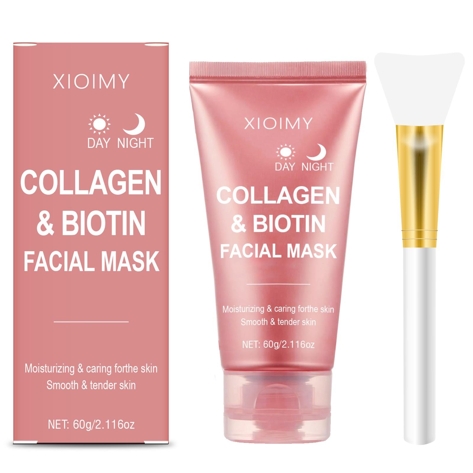 60g Collagen Biotin Day & Night Mask, Rich Collagen Essence, Moisturizing Smooth Skin, Hydrating Facial Care, Face Mask for All-Day Moisture