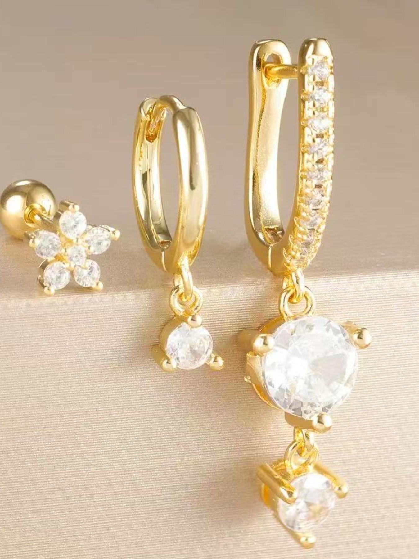 3-Piece Asymmetrical,  Gold Hoop Earrings Gold Plated Huggie Hoop Earring Stack For Women, Dangle Earrings Hypoallergenic Dainty Drop Gold Earrings Hoops for Women Girls Jewelry Gift