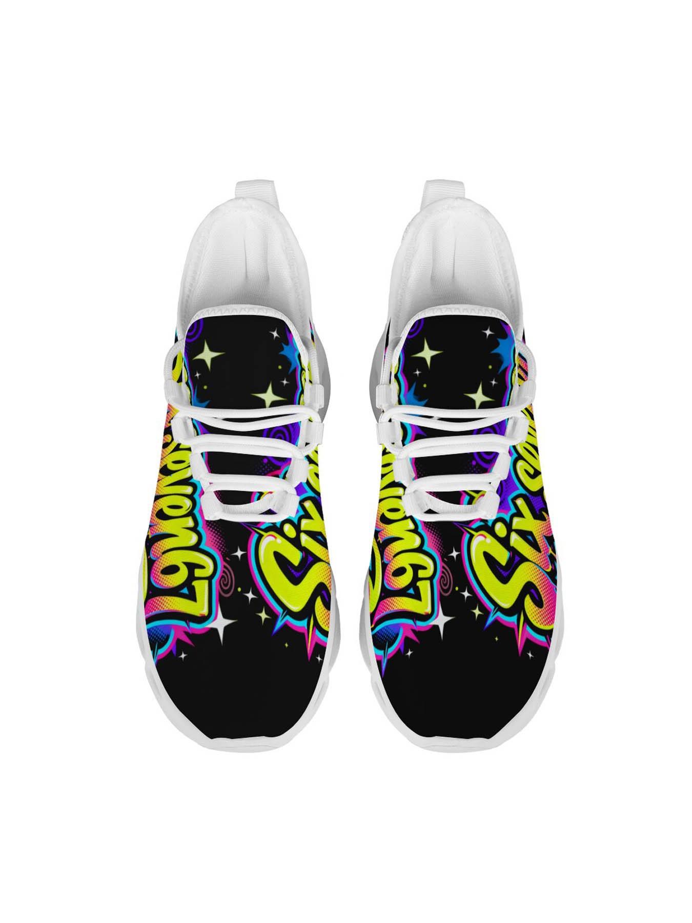 Exclusive Men's Colorful Sports Shoes, Abstract Art Print, Graffiti Style, Comfortable Thick Sole, Breathable Design, Street Fashion