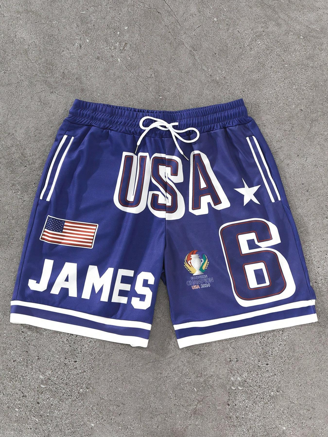 Men's Letter & Number Print Basketball Shorts, Regular Fit Casual Comfy Breathable Shorts for Summer, Men's Bottoms for Daily Wear