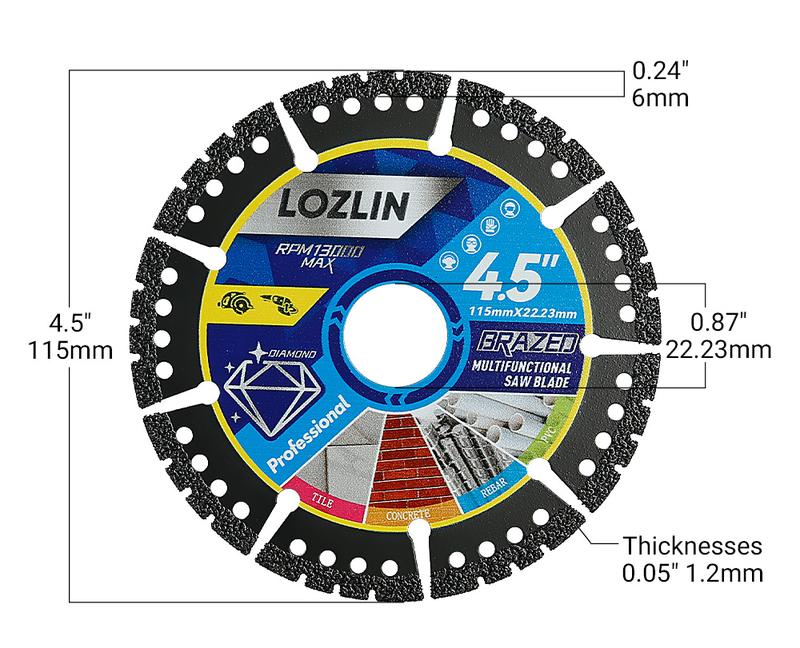 LOZLIN 3PCS 4.5" Multi-Material Cutting Blades - Dry Cut Metal, Tile, Stone & Plastic - Angle Grinder Saw Blades for Alloy, Cast Iron & Marble (115mm) Tool Accessories LOZLIN 3PCS 4.5" Multi-Material Cutting Blades - Dry Cut Metal, Tile, Stone & Plastic - Angle Grinder Saw Blades for Alloy, Cast Iron & Marble (115mm) Tool Accessories