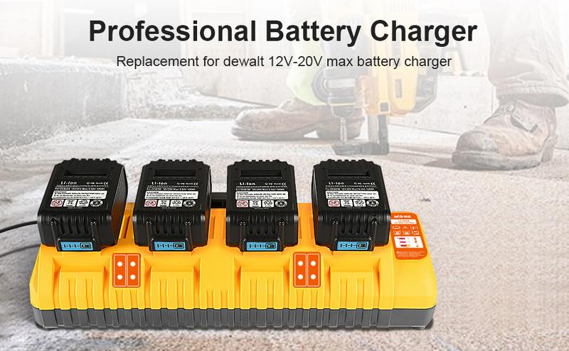 Amityke DCB104 Replacement for Dewalt Multi-Battery Charger Station 4-Port Efficient Charging 12V 20V Batteries Dual USB Ports LED Indicator Portable Power Tool Accessories