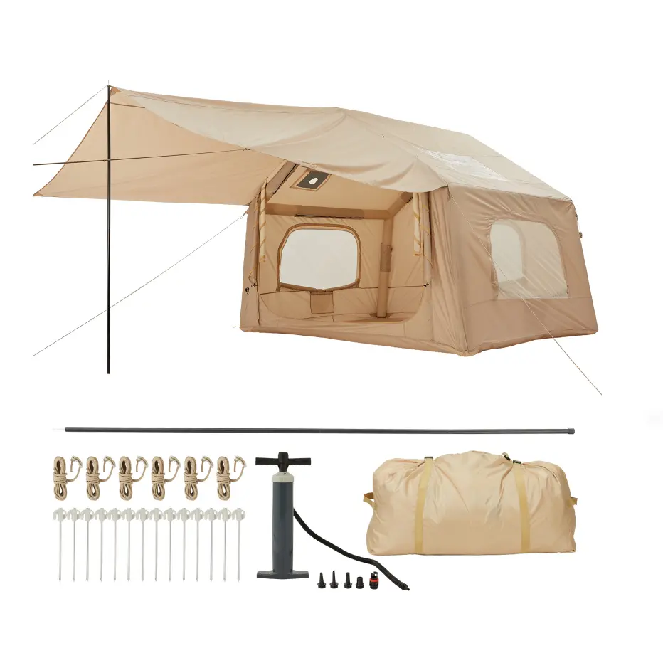 Quick Setup Inflatable Camping Tent for 6 People – Large Outdoor Shelter with Skylight and Canopy – Easy Blow Up Design – 8 Square Size