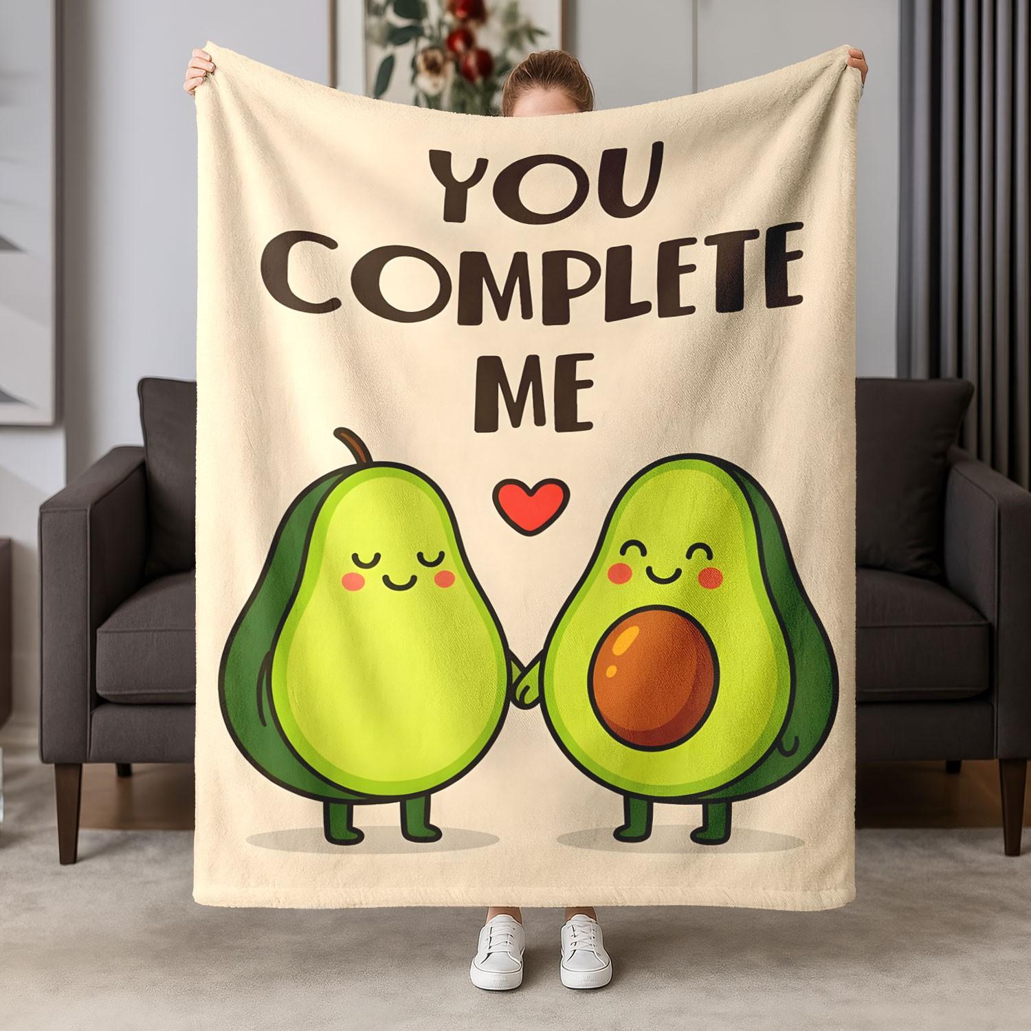 1pc Couple Avocado Flannel Blanket, Fun Novelty Plush Throw, Perfect Anniversary Wedding Valentine's Gift, Soft Romantic Present