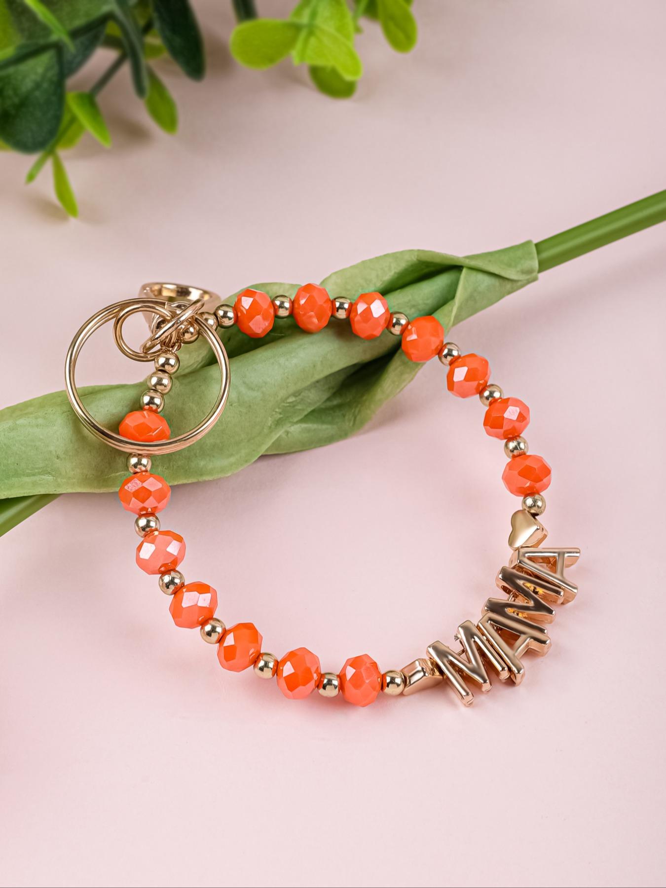 Handmade Beaded Mama Letter Keychain, Colorful Faceted Crystal Bracelet, Mother's Day Gift for Mom, Bag & Car Hanging Ornament