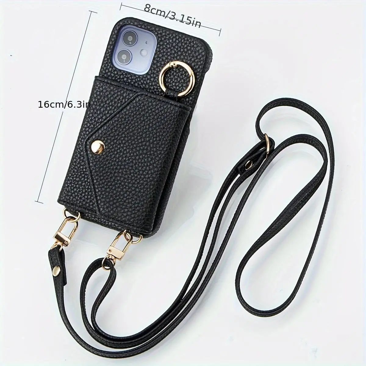 Artificial Faux Leather Phone Case with Mirror Inset, Long Crossbody Strap, Shockproof Cover for iPhone Series (15,14 Plus,13,12,11 Pro Max) - Mobile Phone Accessories Fits iOS