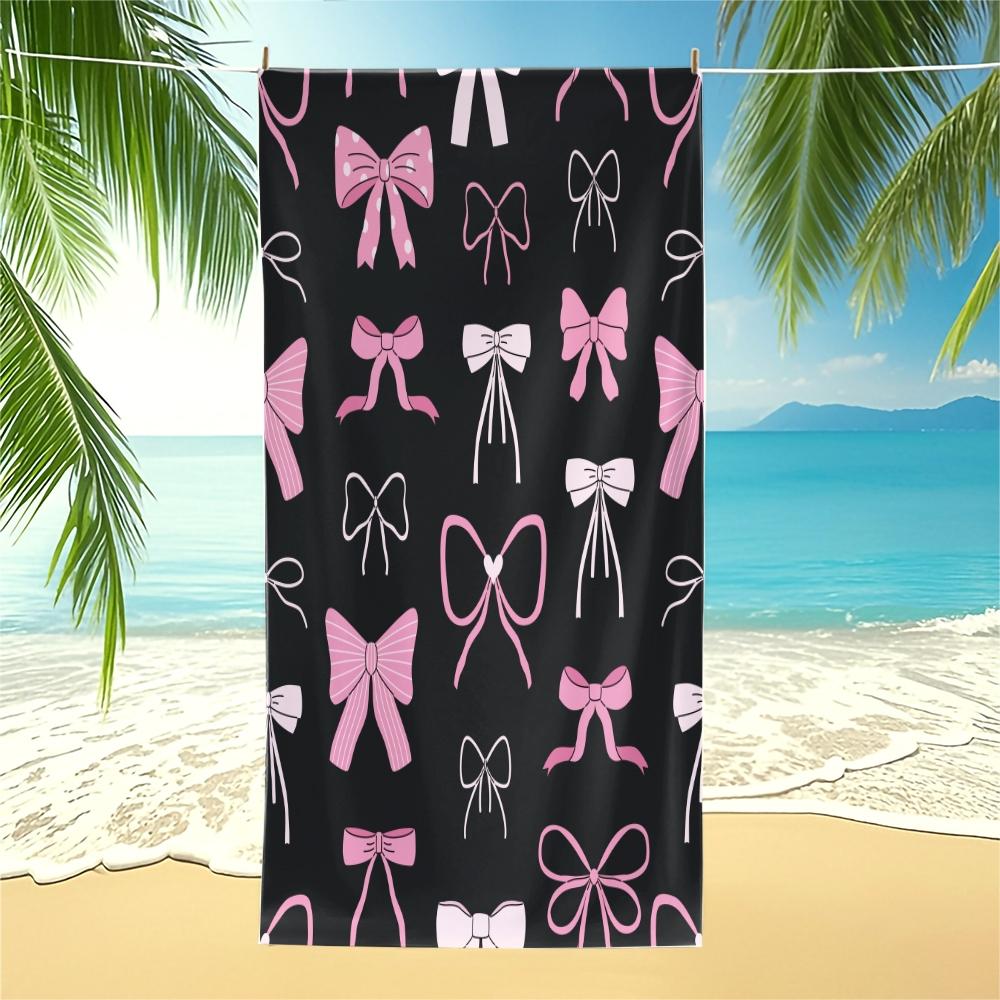 1-Piece Coquette Bow Printed Beach Towel, Cute Y2K Style Sand-Free Quick-Dry Microfiber Towel, Lightweight Absorbent Printed Beach Accessories, Ideal for Travel Vacation, Pool, Beach, Camping & Daily Use