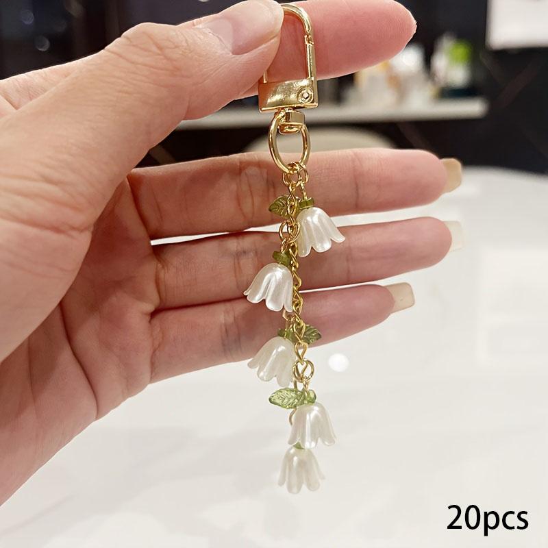 1/20pcs Orchid Keychain with Tassel Beads, Keychain for Bags, Key
