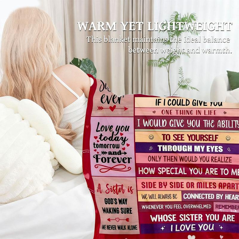 Best Sister Ever Valentine's Day Fleece Blanket 270G - To My Valentine Sister Gift with Heartfelt Message, Soft Flannel Throw Blanket for Sister, Perfect for Birthday Christmas Thanksgiving, Warm