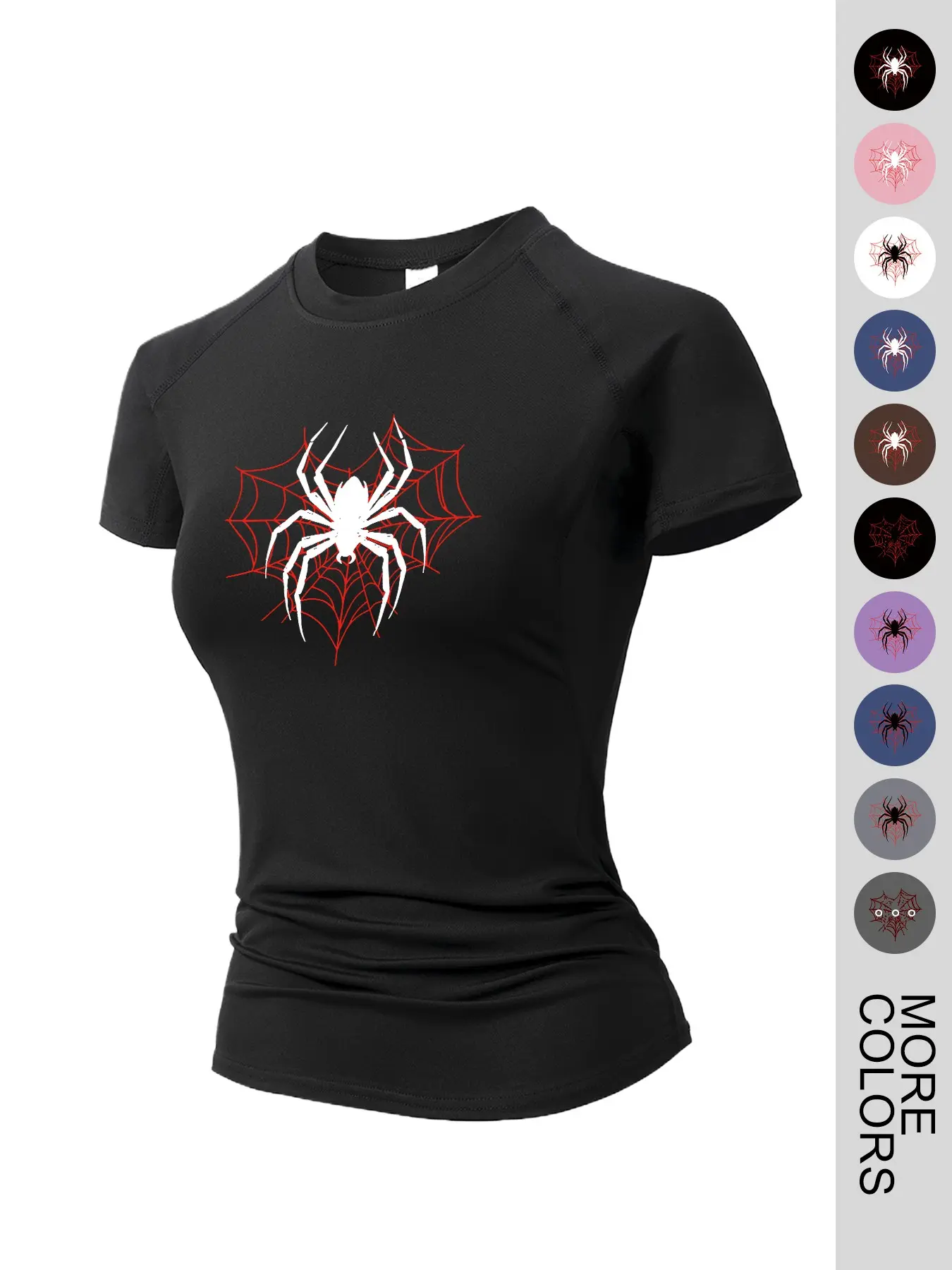 Women's Y2K Spider Print T-shirt, Sporty Short-Sleeve Tee for Workout, Yoga, Running & Training, Quick-Dry Breathable Stretchy Fabric, Workout Tops