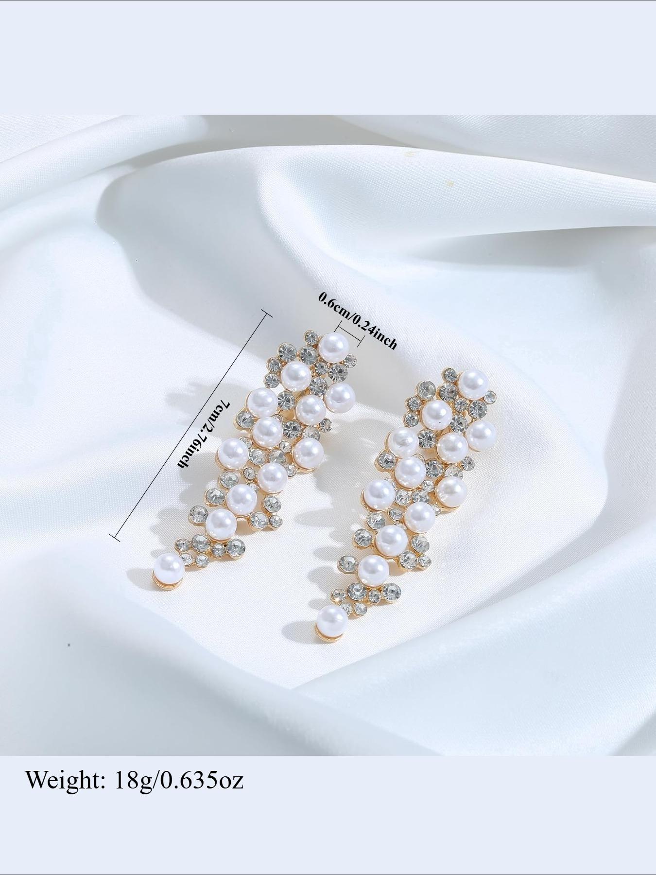 Vintage Pearl Drop Earrings for Women, Elegant Bridal Wedding Earrings with Cubic Zirconia, Luxury Dangle Earrings for Prom Party, Fashion Jewelry Gift for Bridesmaid