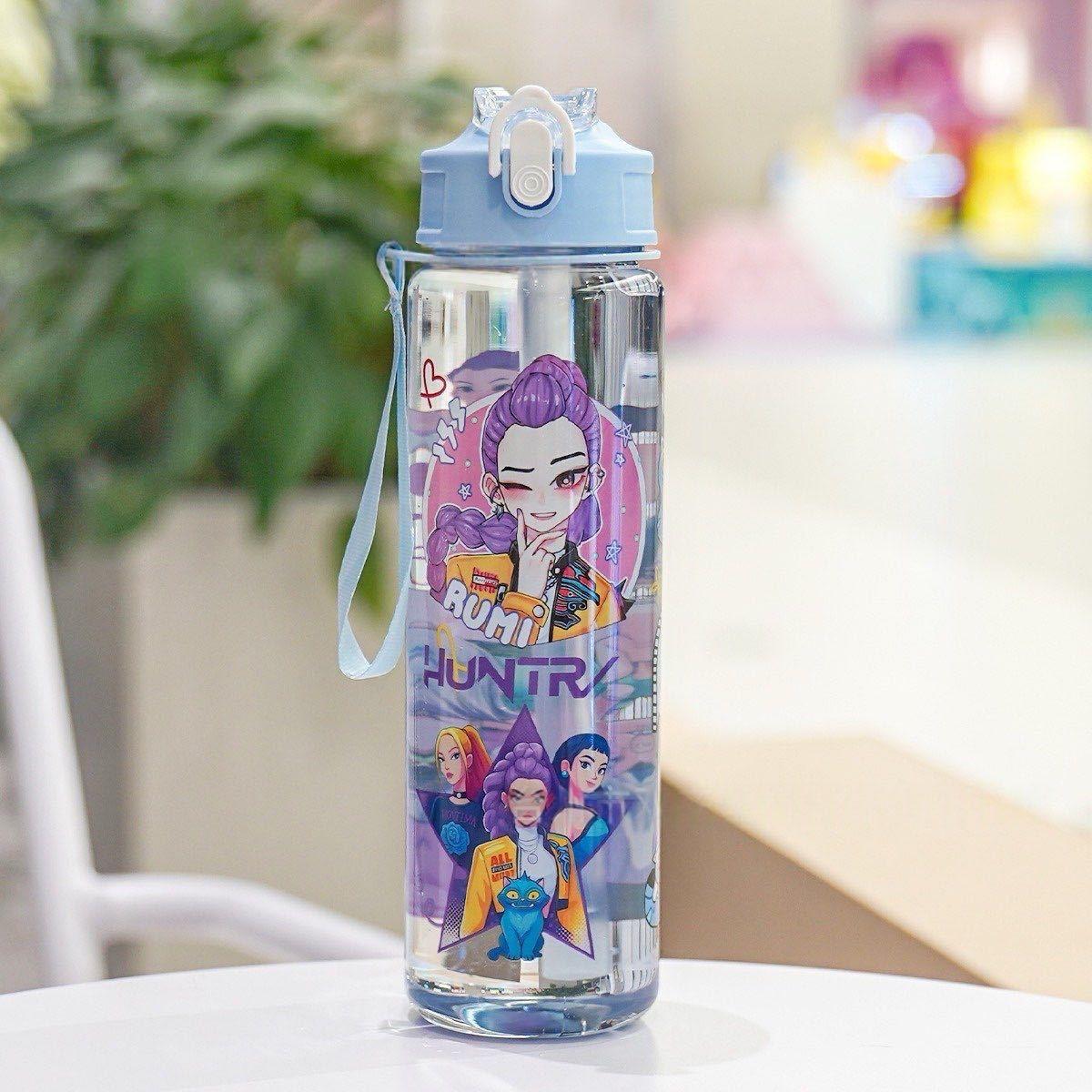 K-Pop Ghost Hunter Water Bottle 700ML, Cute Anime Style Hydration Tumbler with Straw & Lid, Leakproof Portable Drinkware, Perfect Gift for Kpop Fans