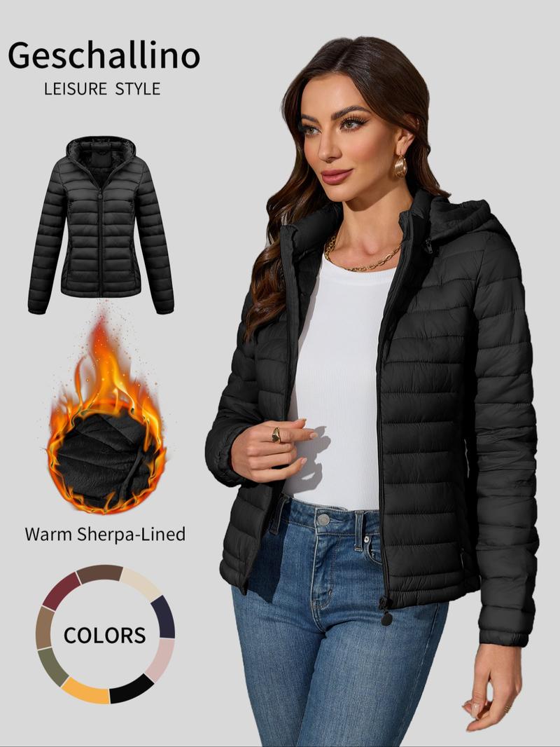 Women's Winter Cotton Jacket, Casual Fitted Hooded Coat with Pockets, Warm Lightweight Commuter Outerwear for Fall & Winter
