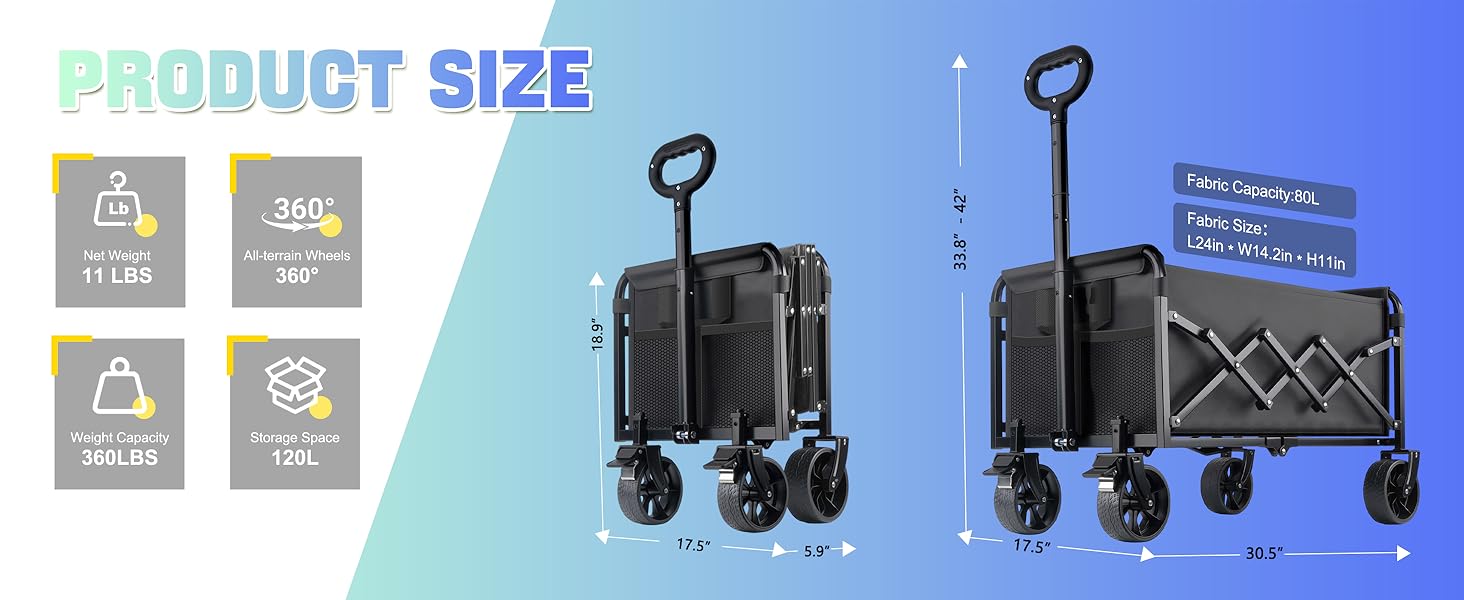Heavy-Duty Collapsible Portable Wheeled Functional Cart - 360 LBS Capacity, All-Terrain Wheels, Secure Brakes, Outdoor Accessories for Camping, Hunting, Garden Shopping