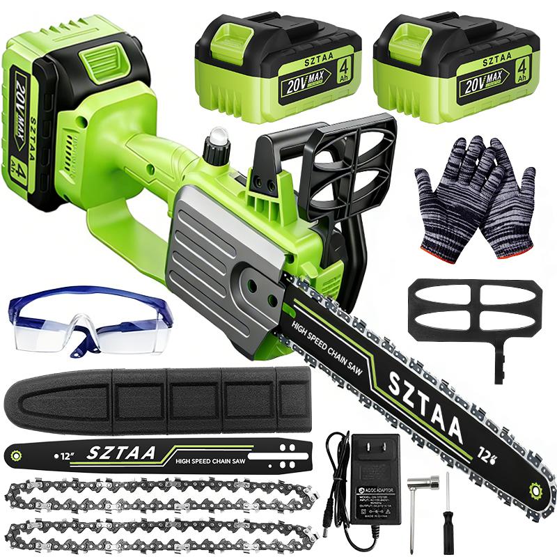 12-inch cordless electric chain saw, equipped with 2 batteries, is a portable handheld small woodworking chain saw that can be used for pruning, gardening and camping - suitable for middle-aged people and men - and is an excellent gift for festivals.