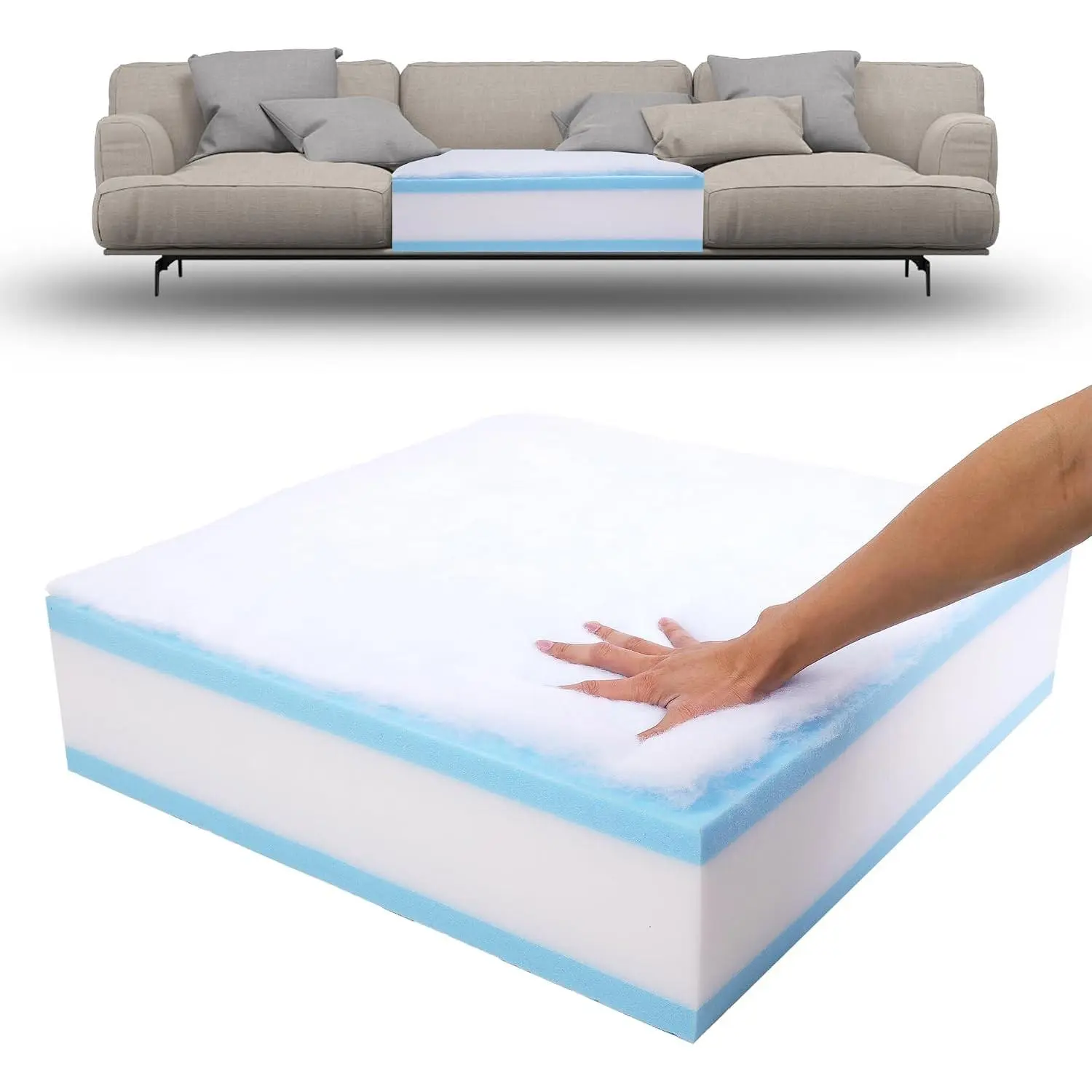 Memory Foam Couch Cusion Replacement 24"x24"x6", Thickness 5 Layer Sofa Cushions Replacement with Removable Cover, High Density 25D Upholstery Foam Replacement Couch Cushions