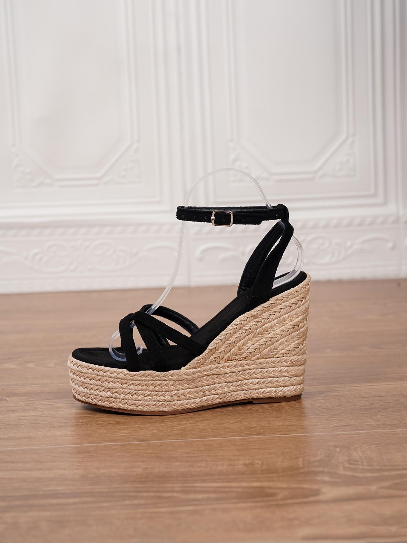 Women's Boho Stylish Vacation Sandals, Suede Upper, Rubber Sole, 4.5 Inch Heel, Waterproof Platform, Comfortable Grass Bottom, Sizes 36-43, Platform High Heel, Platform Footwear