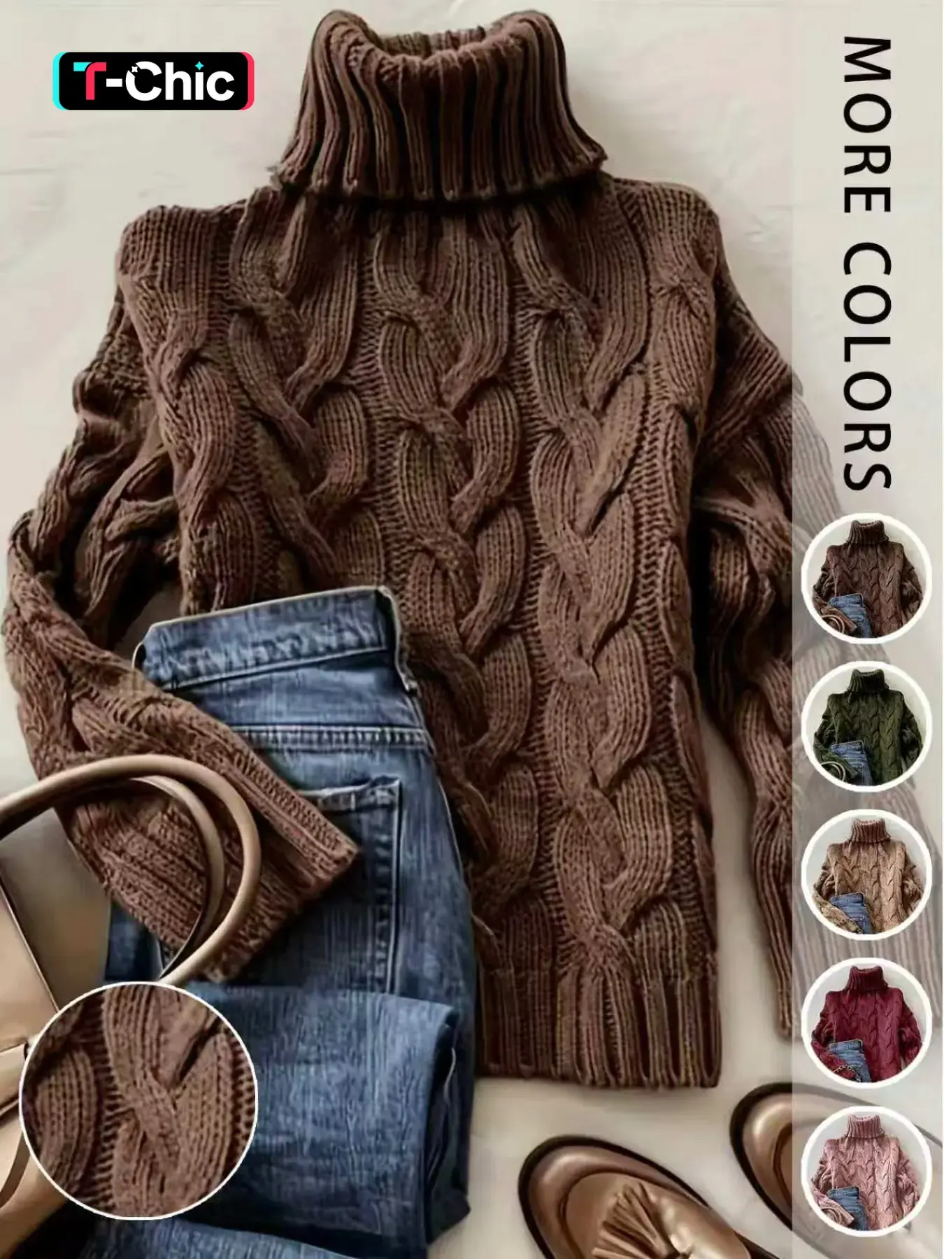 Women's Fashion High Neck Knit Sweater, Long Sleeve College Style Casual Fall Winter Pullover, Perfect for Daily Commute and Vacation Knitwear