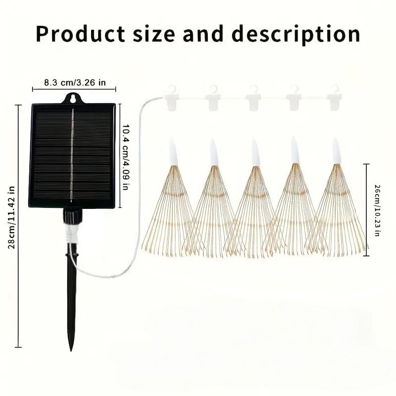 Smart Solar Hanging Firework Lights, 5-Piece Set, 8 Modes with Remote Control, Copper Wire Lanterns, Garden Decor, Celebrations, Weddings