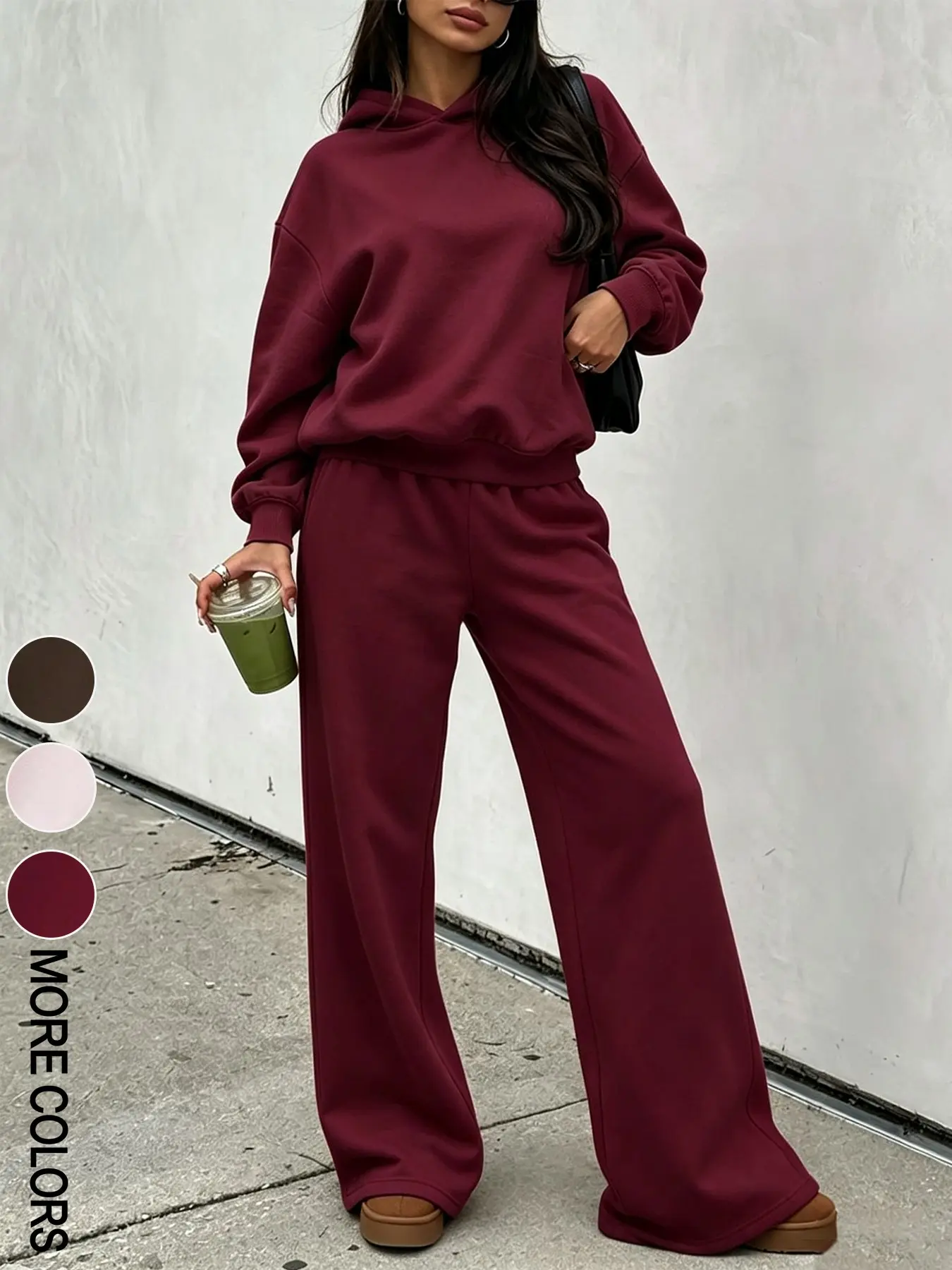Women's Long Sleeve Pullover Hoodie & Pants Set, 2 Piece Fashion Casual Outfit, Fall Basic Tracksuit Set, Pullover Hoodie, Wide Leg Pants, Women's Outfit