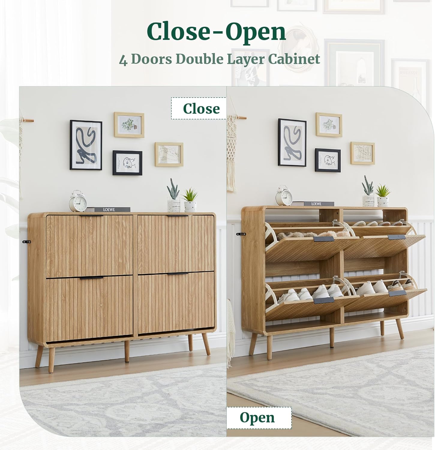 Giratree 47" Fluted Large Shoe Cabinet with 4 Flip Drawers, Slim Freestanding Shoe Cabinet Organizer, Narrow Shoes Storage Rack for Entryway, 5 Sturdy Legs Giratree 47" Fluted Large Shoe Cabinet with 4 Flip Drawers, Slim Freestanding Shoe Cabinet Organizer, Narrow Shoes Storage Rack for Entryway, 5 Sturdy Legs