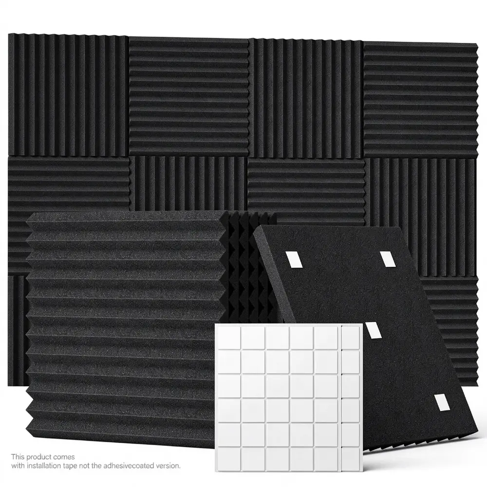 12 Pack High Density Wedge Acoustic Foam Tiles 12"x12"x1", Sound Dampening Panels Noise Absorbing Foam for Gaming Room Bedroom Home Theater, Easy Install Soundproof Foam
