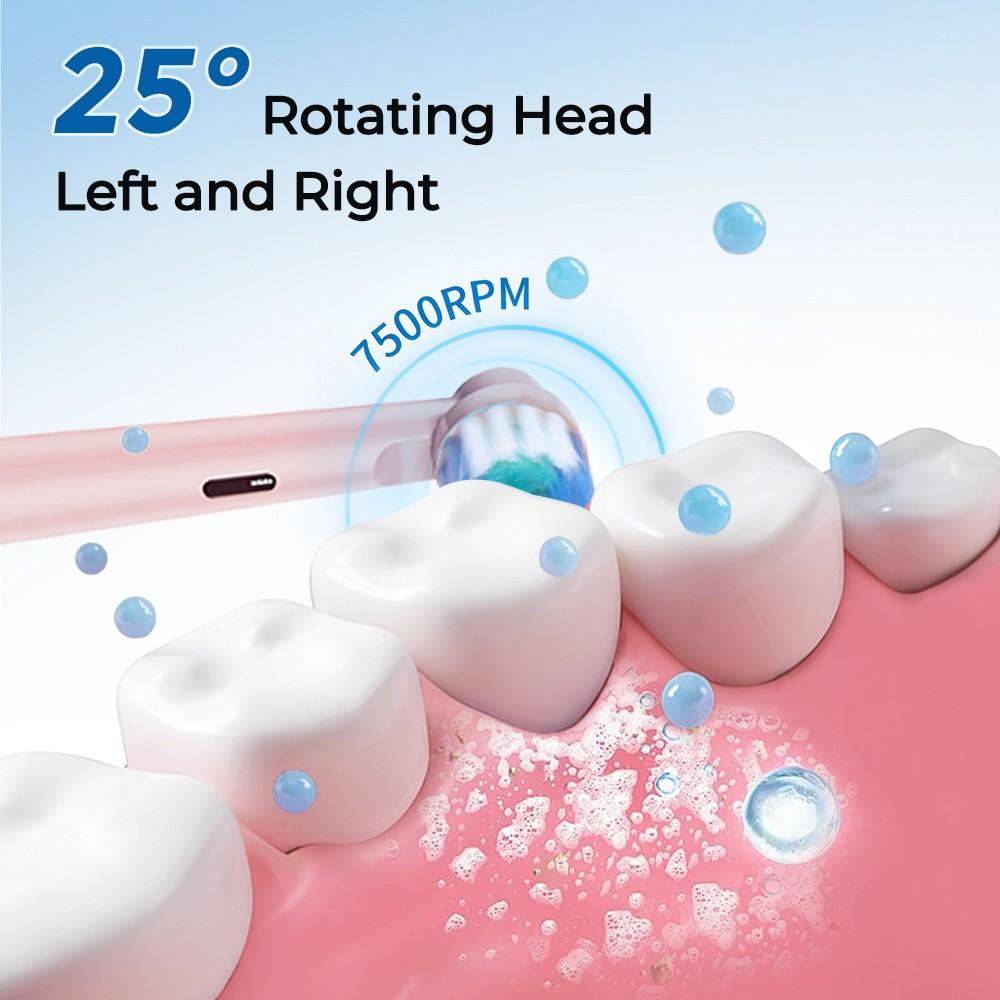 Rotating Childrens Electric Toothbrush, Rechargeable Toothbrush, 5 Speed Settings, Cartoon Kids Teeth Cleaning Brush with 4 Replacement Heads