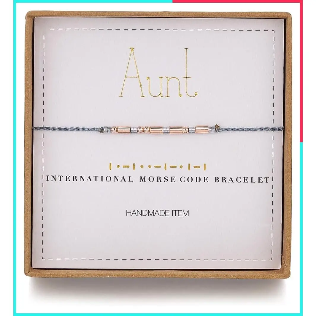Morse Code Bracelet for Aunt - Best Christmas Gift for Women, Rose Gold Beads Grey String Bracelet