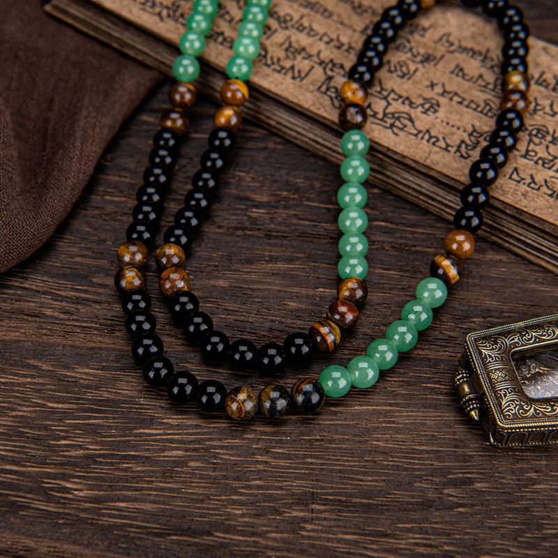 Money Attraction Necklace With GreenAventurine & Tiger Eye  Pendant Healing Crystal Stone ,Anniversary, Vacation &Theme Parties Jewelry Charms Abundance Crystal bracelet,Long Chain,Sweater chain,Ideal Gift Jewelry for Men and Women