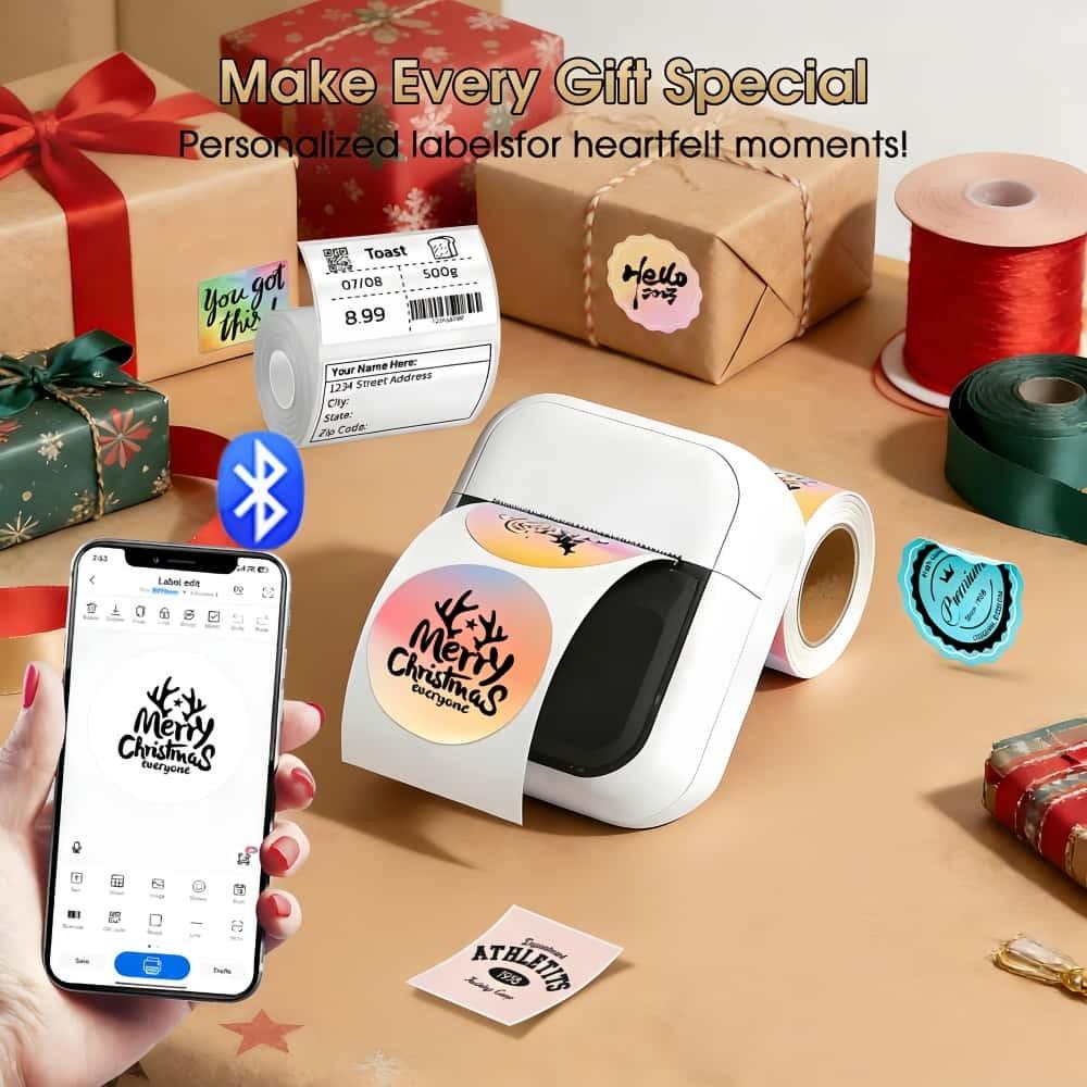 Portable Inkless Thermal Label Printer, Bluetooth-compatible Mini Label Maker for Small Business, Price Tags & Home Organization, Tattoo Design Printing