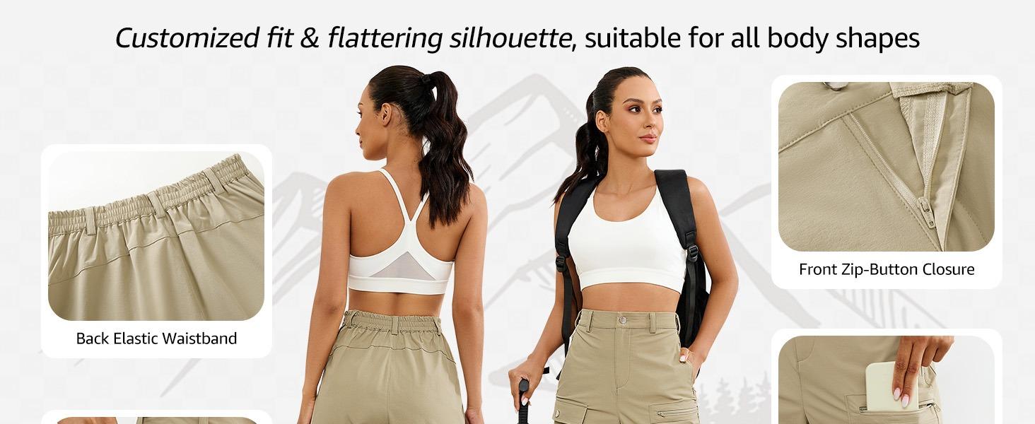 luvamia Hiking Shorts for Women Cargo Lightweight Water Resistant Elastic Waist Golf Casual Summer 7 Inch Inseam Shorts