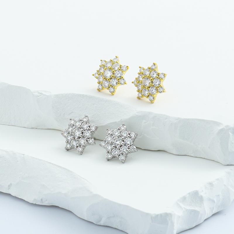 Delzzad Dazzling Star Cluster Earrings Round Synthetic Moissanite S925 Studs Unisex Earrings Birthday Anniversary Gift Mother's Day Christmas Gifts for Men Women