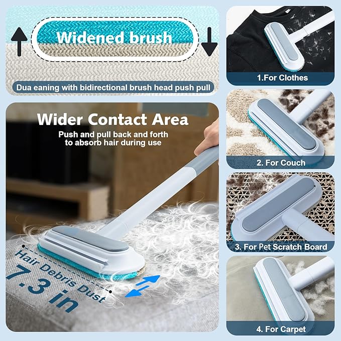 [4 in 1] Pet Hair Removal Tool, Multi-functional, Reusable, Washable Lint Cleaner for Dog and Cat Hair, Gentle on Furniture, Effective on Carpets, Clothing, Bedding,  Car, Window Pet Hair Remover for Furniture, Cat/Dog Hair Remover with Extra long Handle