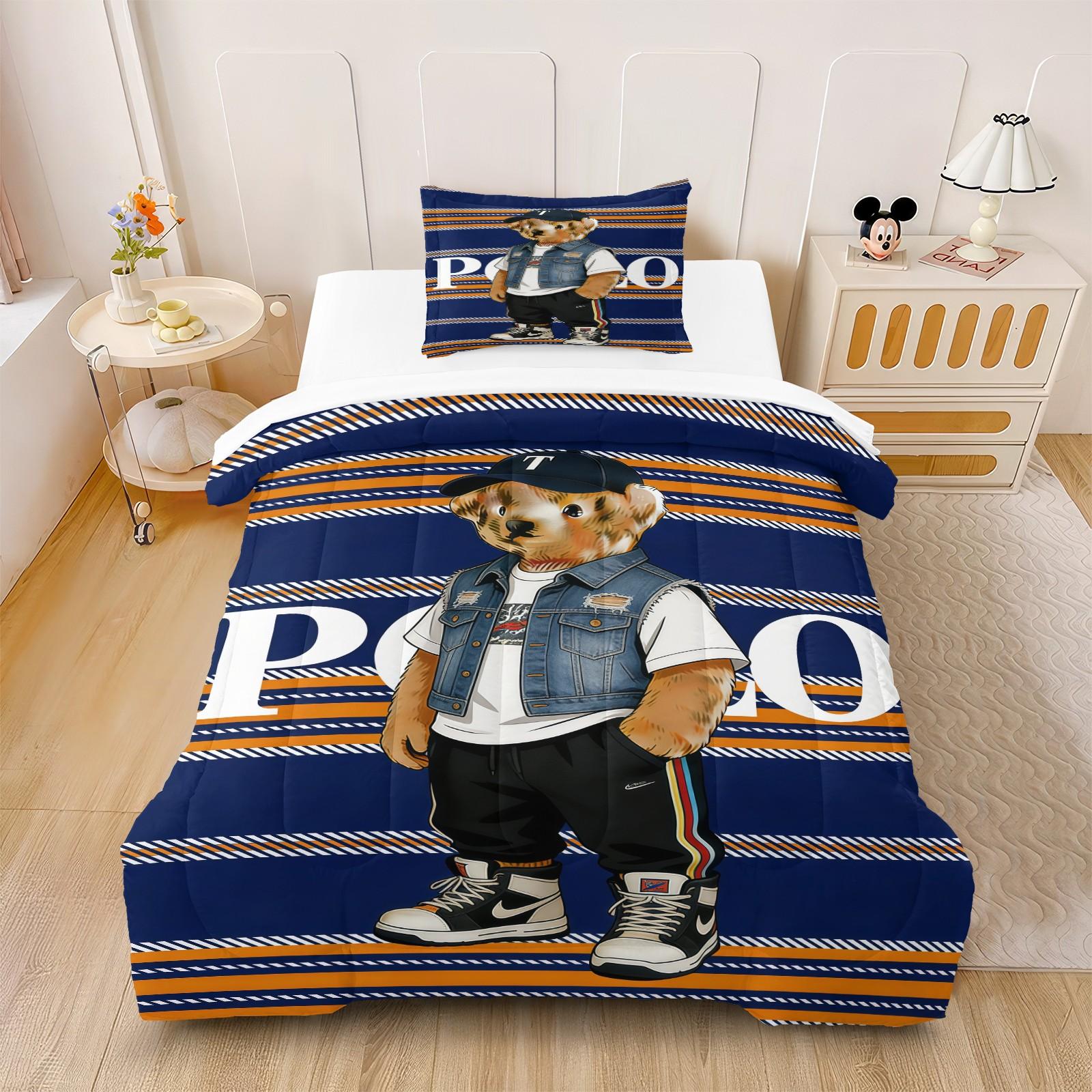 Little Bear Pattern Comforter Set, Soft Bedding Sets And Durable Bedding Set, Includes 1 Comforter And 1 Or 2 Pillowcases, Suitable For Children And Adults' Daily Holiday Birthday Gifts Bedroom Decorations