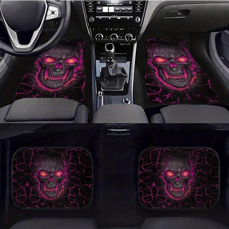 Skull Pattern Car Floor Mats, Non-slip Front & Rear Car Floor Mats, Universal Car Interior Decoration Accessories, Car Interior Accessory, Halloween